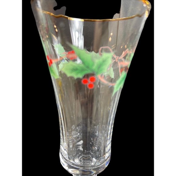 Christmas Champagne Flutes Chrystal Clear w Poinsettia Glass 9.5' Tall. Set of 4 - Picture 3 of 8
